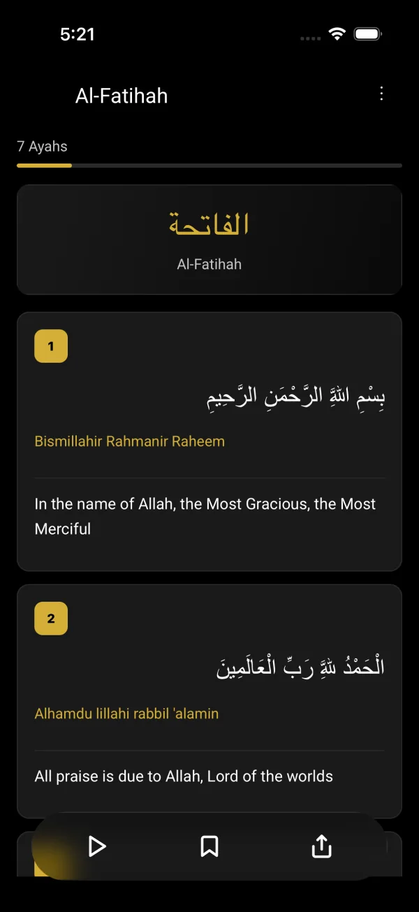 Quran reader showing Arabic text with Gujarati translation